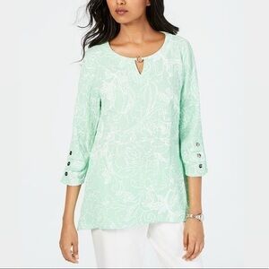 JM Collection Green 3/4 Blouse Top New